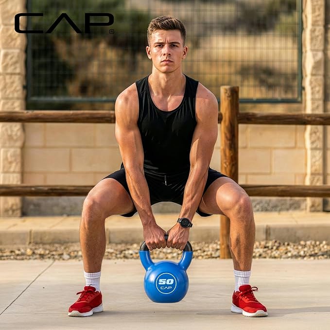 CAP Vinyl Coated Cast Iron Kettlebell, 10-50 LB Home Gym Weight
