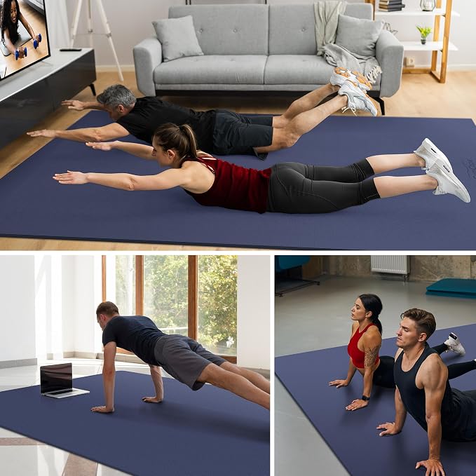 GymCope Large Exercise Mat for Home Workout,12‘x6’/10'x6'/9'x6'/8'x6'/7'x5'/6'x4' (7mm) Extra Thick Workout Mat, High-Density Gym Mat for Cardio, Jump Rope, MMA, Weights (Shoe-Friendly)