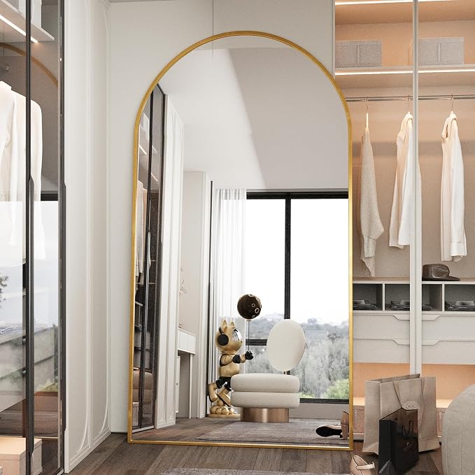 LFT HUIMEI2Y 76.4"x37" Arch Full Length Mirror, Gold Floor Mirror | Tempered Oversized Mirror Full Body with Aluminum Alloy Frame; Standing, Leaning, or Wall Mount for Bedroom, Living Room