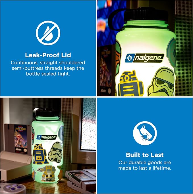 Nalgene 32 oz Wide Mouth Water Bottle, Glow Green | BPA-Free, Durable & Lightweight, Leak Proof, Dishwasher Safe, Large Reusable Plastic Bottle for Hiking, Gym, Work & Travel