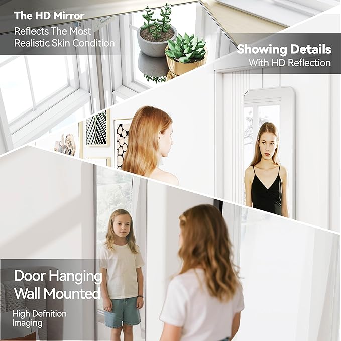 SCWF-GZ 47x14 Mirror Full Body Length Door Hanging/Rope Hang/Wall Mounted Metal Frame Rectangle Mirrors for Bedroom Bathroom Dressing Living Room 47 inch Silver