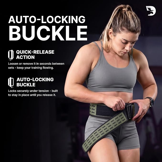 DMoose Fitness Auto Locking Weight Lifting Belt for Men & Women - 4" Nylon Squat & Deadlift Belt with Quick-Release Buckle - Gym Workout Belts for Lumbar Back Support for Weightlifting & Powerlifting