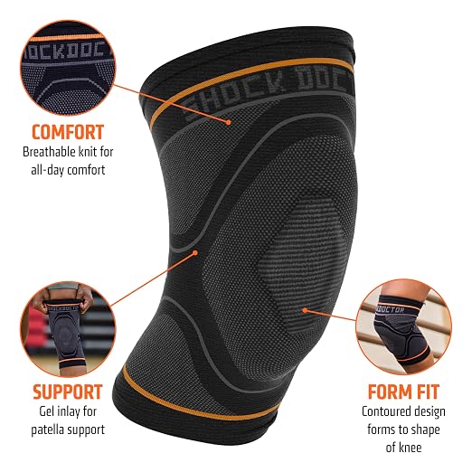 Shock Doctor Knee Compression Sleeve Support - Pain Relief for Arthritis, Tendonitis, Patella Alignment Injuries, Walking, Running, Gym - Men & Women, 1 Sleeve