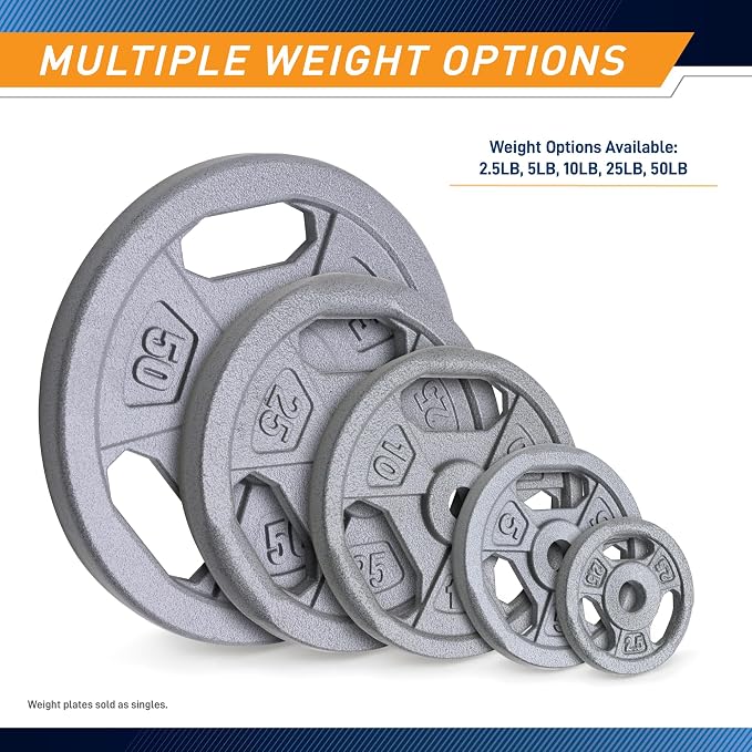 Marcy Classic 1" Cast Iron Standard Grip Plates for Strength Training and Weightlifting