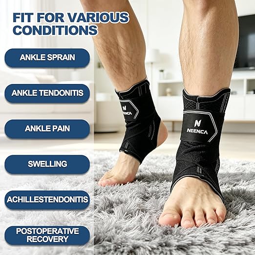 NEENCA Adjustable Ankle Support Brace with 2 Stabilizers Sports&Daily-1Pack | Neoprene Brace With Figure-8 Straps,Helps Support Weak or Unstable Ankles With Adjustable Compression And Side Stabilization