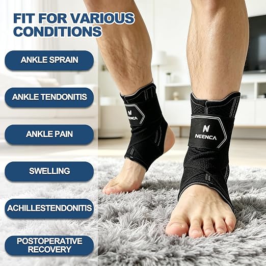 NEENCA Adjustable Ankle Support Brace with 2 Stabilizers Sports&Daily-1Pack | Neoprene Brace With Figure-8 Straps,Helps Support Weak or Unstable Ankles With Adjustable Compression And Side Stabilization