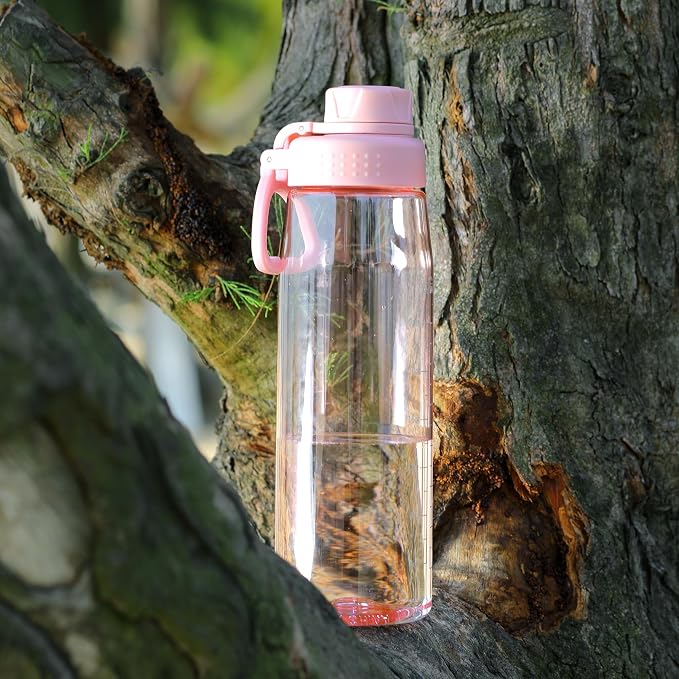 32oz Clear Water Bottle - BPA-Free Tritan Plastic, Fast Flow Spout Lid, Wide Mouth & Leakproof Design Hiking Water Bottle Suitable for Travel, Outdoors, Gym, Travel, Home, School（Pink）