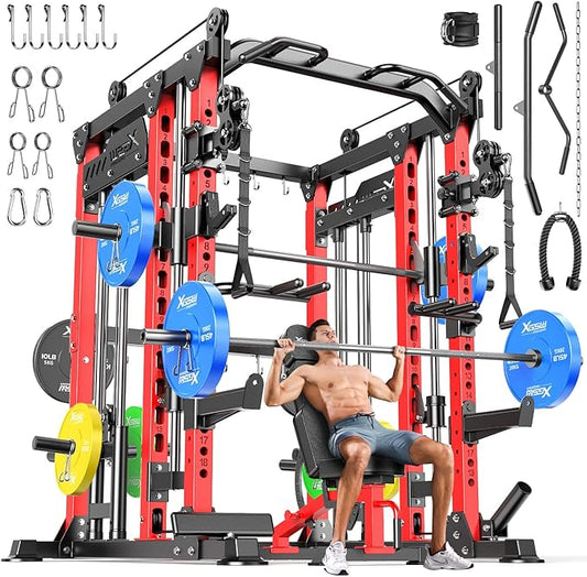 Multi-Purpose Squat Rack,Smith Machine Weight Rack Set with Cable Crossover System, Home Gym Power Racks, Power Racks and Packages