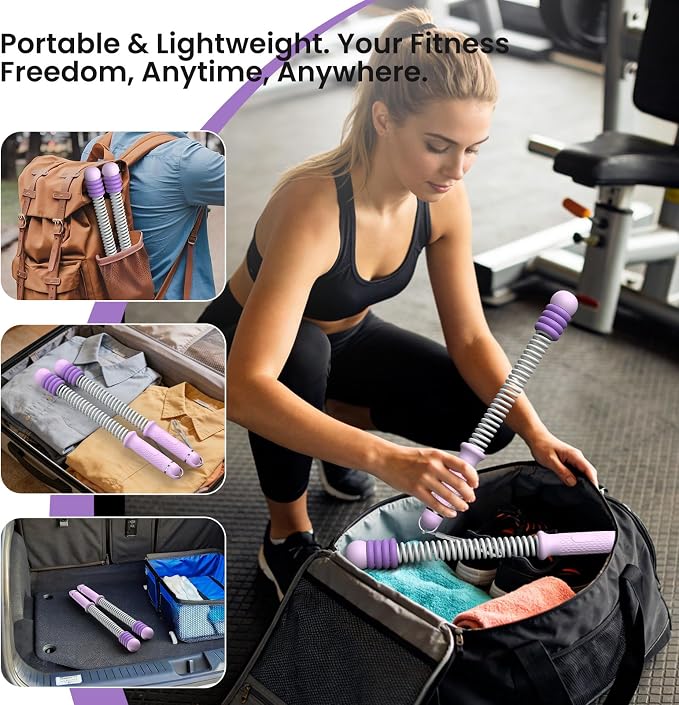 2 Pcs Weighted Cordless Battle Ropes, Portable Ropeless Exercise Rope with Non-Slip Handle, Low-Noise Adjustable Resistance for Home Gym, HIIT & Low-Impact Cardio Strength Training (Purple)