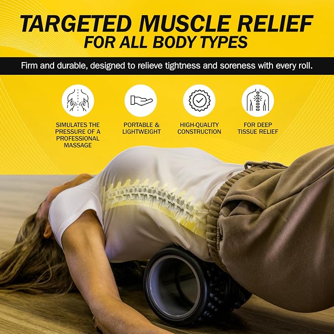 Rolflex SpineAline Back Roller – Muscle Rollers Deep Tissue Spine Alignment Tool – Ergonomic Spine, Neck and Back Massage Rollers – Durable & Portable Massage Roller – Supports Up to 300 lbs – Black