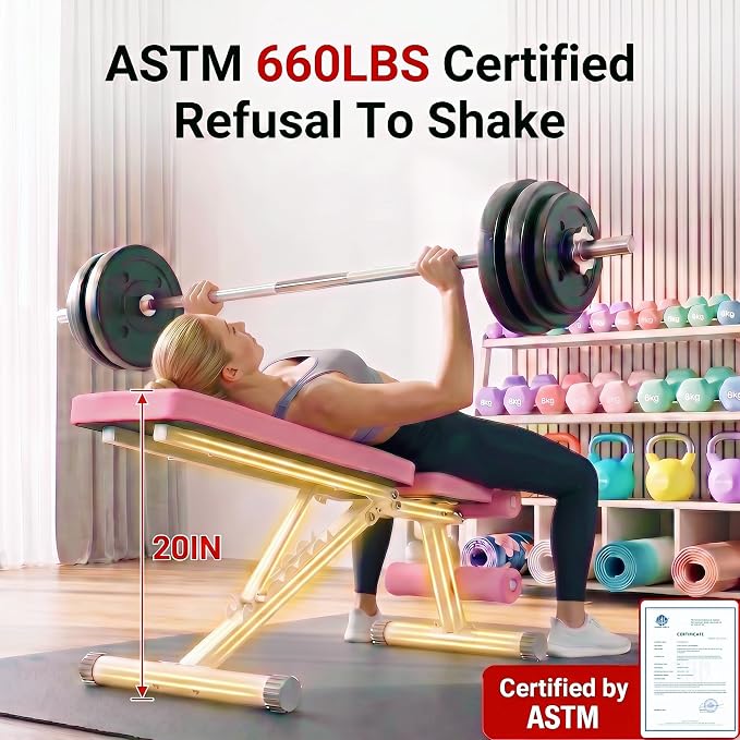 OPPSDECOR Weight Bench for Home Gym, ASTM-Certified 660LBS Fast Foldable Workout Bench for Home Gym, 8 Adjustable and 30in Extended Backrest for Bench Press Incline/Flat/Decline Dumbbell Exercise