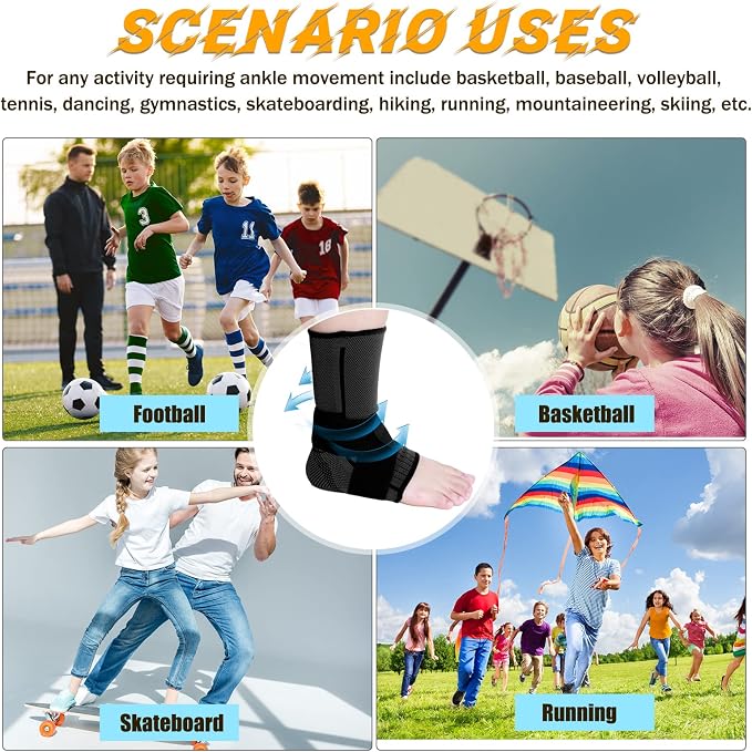 Tarpop 1 Pair Ankle Brace for Kids Compression Ankle Sleeves Adjustable Foot Support Brace Elastic Guard for Children Boys Girls Sports Running Jogging Dance Fitness Gymnastics(Black,X-Small)
