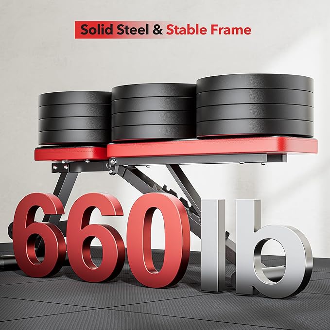 NICEPEOPLE Adjustable Weight Bench for Home Gym, 660LBS Capacity Workout Bench with 8 Backrests for Chest Shoulders Arms, Compact and Foldable Strength Bench for Small Space Apartment Room