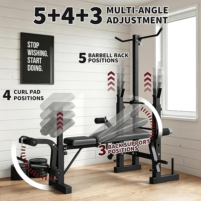 Weight Bench with Leg Extension & Preacher Curl, 8-in-1 Adjustable Bench | Bench Press Set with Squat Rack, 1000LB Capacity Foldable Workout Bench for Home Gym, Full Body Strength Training Equipment