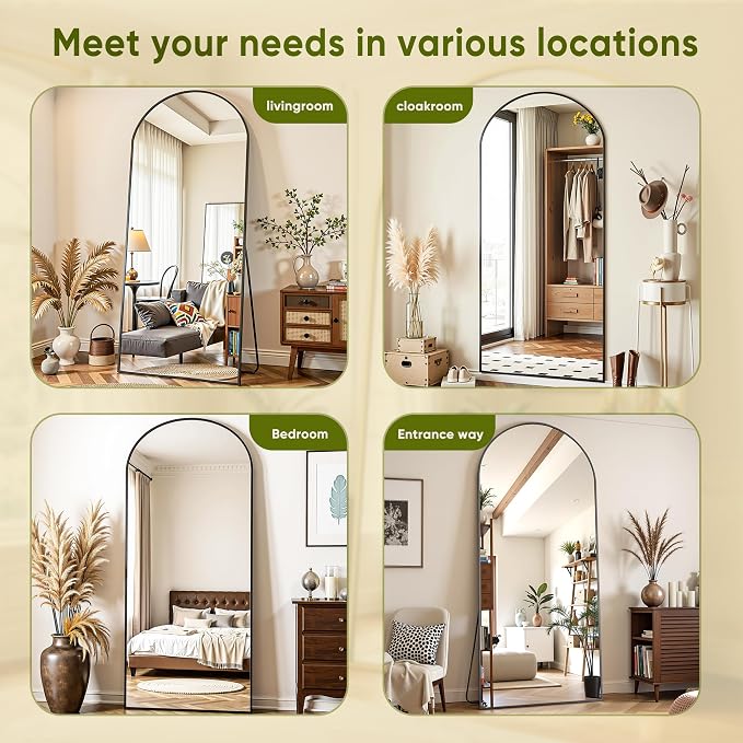 Full Length Mirror, 72"x32" Arched Full Body Mirror, Oversized Floor Mirrors, Leaning Free Standing Mirrors, Hanging Mounted Large Mirrors for Bedroom Dressing Room, Cloakroom, Black