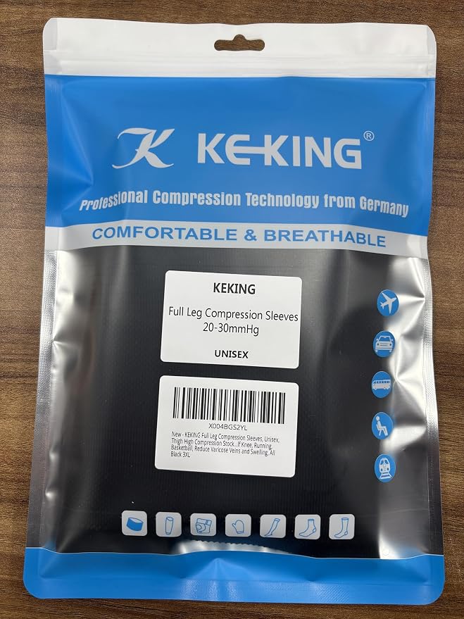 KEKING Full Leg Compression Sleeves, 20-30mmHg Graduated, Unisex, Running | Thigh-High Compression Stockings, Support Thighs, Calves & Knees, for Travel & Sports, Relieve Varicose Veins & Swelling