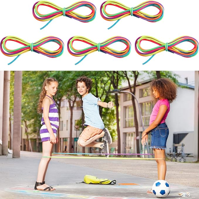Gejoy 5 Pieces Chinese Jump Ropes for Kids Elastic Stretch Game | Colorful Stretch Rope Elastic Rubber Twist Fitness Game for Outdoor Indoor Play Exercise Toys Recess Party Game