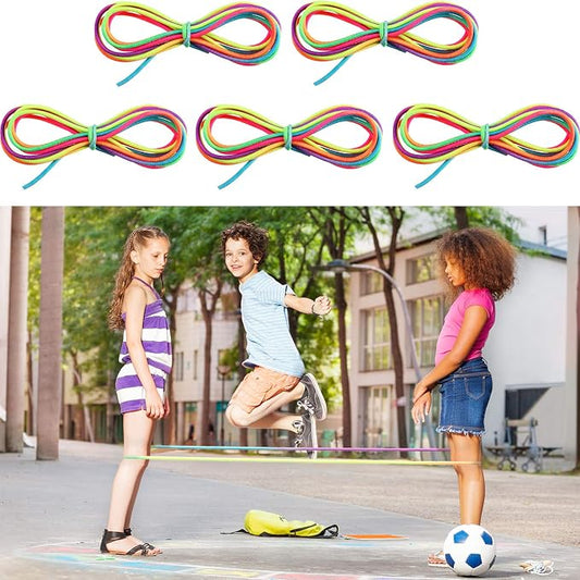 Gejoy 5 Pieces Chinese Jump Ropes for Kids Elastic Stretch Game | Colorful Stretch Rope Elastic Rubber Twist Fitness Game for Outdoor Indoor Play Exercise Toys Recess Party Game