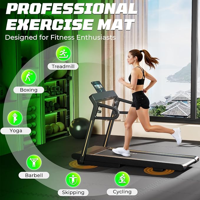 PRAISUN 0.56" Rubber Top Gym Flooring, Heavy Duty Interlocking Gym Mats for Home Gym, Non-Slip Workout Mat, 24 x 24in Large Gym Floor Mat, Protect Floors from Equipment, 144 Sq Ft, Pure Black