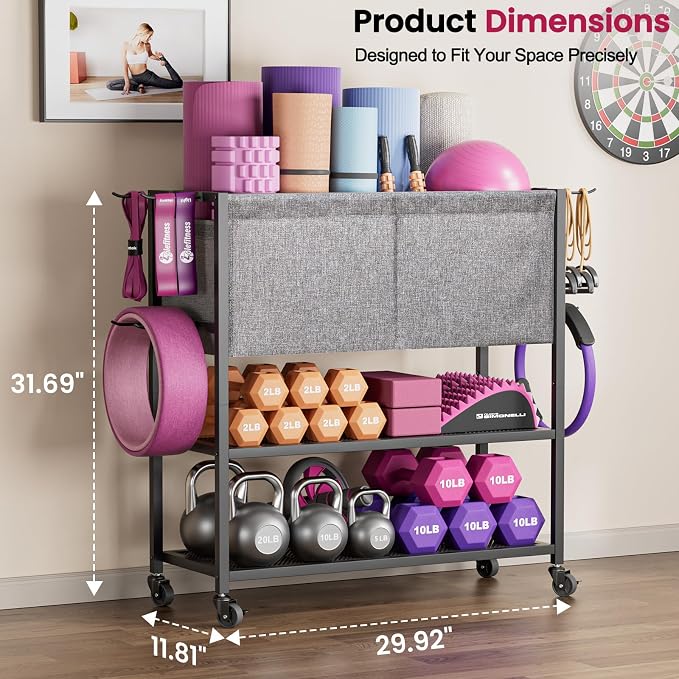 Yoga Mat Storage Rack Workout Equipment Organizer Home Gym Organization | Yoga Mat Holder for Dumbbell Kettlebell, Exercise Equipment Storage for Gym Accessories, Gym Essentials for Women Men