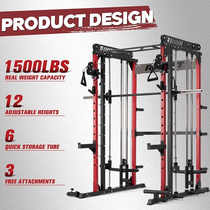 RitFit M1 Pro Smith Machine Cable Crossover Power Cage Home Gym