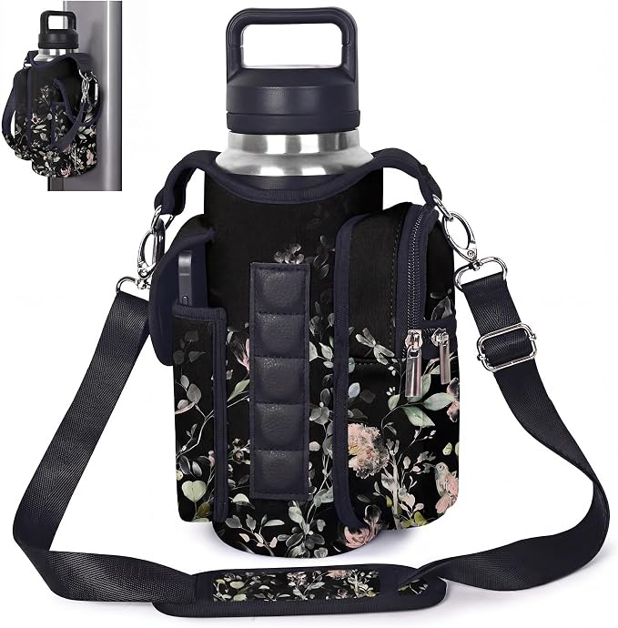 Magnetic Gym Bag,Magnets Gym Water Bottle Bag Carrier Holder with Pockets & Strap Fit for 18 to 40 oz Owala Hydro Flask Yeti, Gym Accessories for Men Women,Walking, Hiking