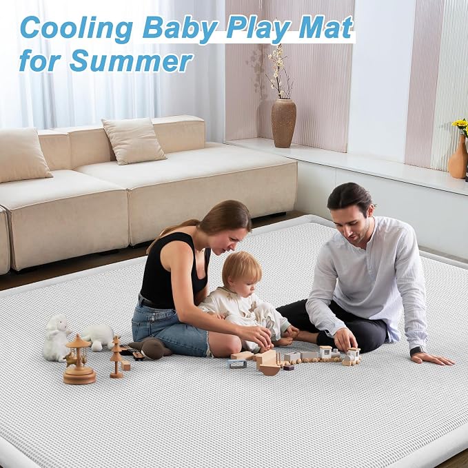 Baby Play Mat for Floor Tummy Time Nursery Rug Muscle Area Rug Playroom Rug 59x79" Elastic Foam 1.3" Thick Crawling Mat for Babies,Toddlers, Infants,Kids(Plaid Light Grey)
