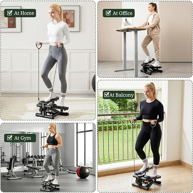 Compact Mini Stair Stepper with Resistance Bands for Home Fitness, 300 LBS | LCD Monitor, Adjustable Height, Dual Hydraulic System, Quiet Operation, No Assembly Required, Easy Storage