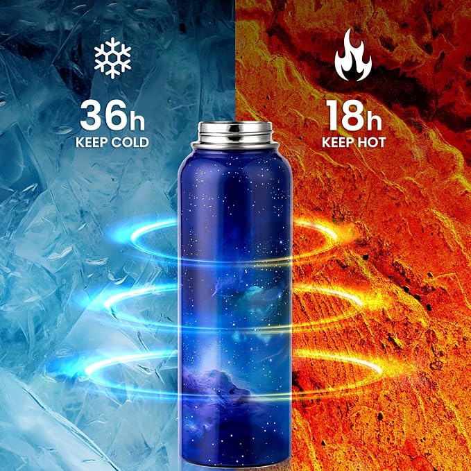 RAYMYLO Insulated Water Bottle 40 oz, Triple Wall Vacuum Stainless Steel | (Cold for 36Hrs, Hot for 18Hrs), Leak Proof & Non-BPA, Modern Water Flask Jug with Paracord Handle & Straw Spout Lids