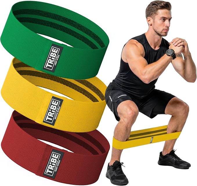 Fabric Resistance Bands for Working Out, 3-Pack for Legs and Glutes | Booty bands for women and men, non-slip grip, 3 resistance levels, for squats, lunges, hip thigh training, glute activation