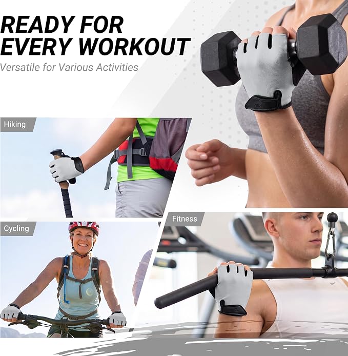 Workout Gloves for Women Men, Full Palm Silicone Grip, Padded Half Finger Gloves for Gym, Weight Lifting, Cycling