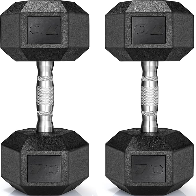 LIFERUN Rubber Coated Hex Dumbbell Set of 2, 30-85lb Cast Iron Free Weights | Anti-Slip Dumbbells, Hex Shape Prevents Rolling, Durable Home Gym Free Weights for Full-Body Strength Training
