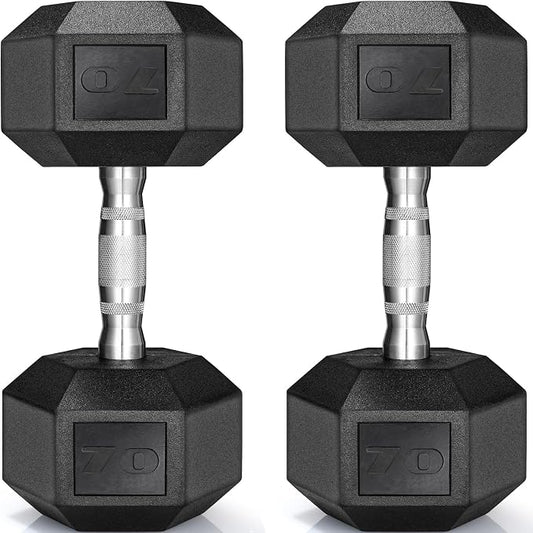 LIFERUN Rubber Coated Hex Dumbbell Set of 2, 30-85lb Cast Iron Free Weights | Anti-Slip Dumbbells, Hex Shape Prevents Rolling, Durable Home Gym Free Weights for Full-Body Strength Training