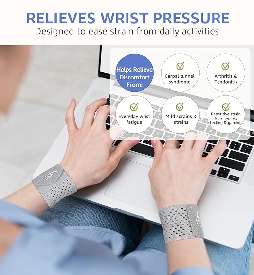 Wrist Compression Wraps 2-Pack, Wrist Brace Wrist Support for Sports, Mouse Hand, Mother's Hand, Carpal Tunnel Arthritis, Tendonitis - Premium Elastic & Breathable Mesh Fabric, One Size (Gray)