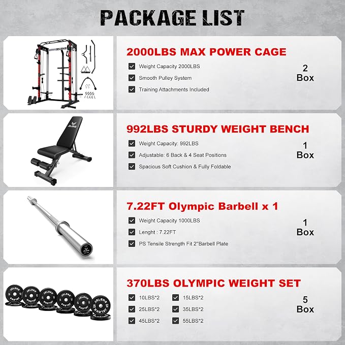 JELENS C21 Power Cage, 2000LBS Multi-Function Power Rack with Independent Dual Pulley System, All-in-One Squat Rack for Cable Crossover, Home Gym Workout Machine