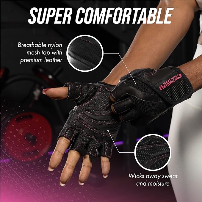 Contraband Pink Label 5437 Womens Extreme Grip Weight Lifting Gloves w/Heavy Rubber Padded Palm (Pair) - Heavy Duty Palm w/Griplock Silicone & Rubber Grip Pads for Gym Workouts