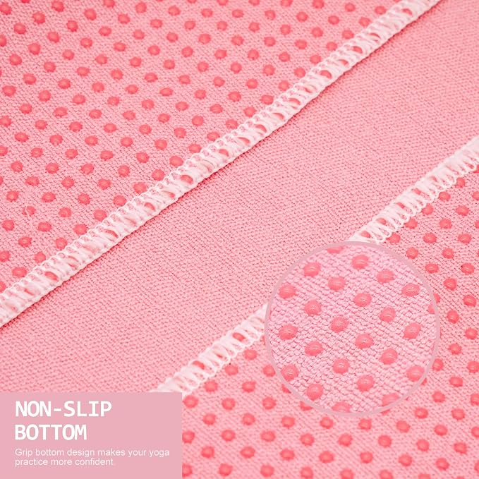 Eunzel Hot Yoga Towel - Microfiber Non Slip Yoga Mat Towel with Grip Dot Sweat Absorbent Towel for Hot Yoga, Pilates and Fitness 72" x 24", Pink/White