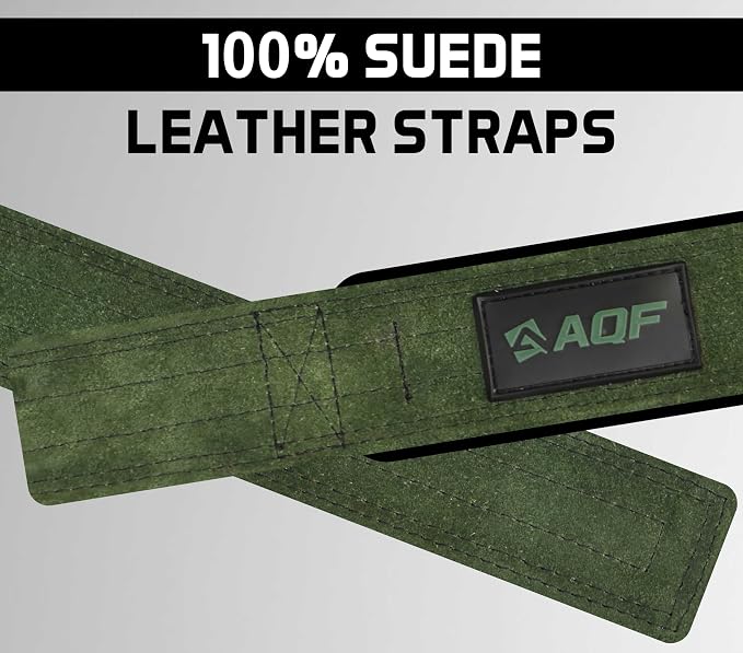 AQF Leather Weight Lifting Straps, Heavy Duty Wrist Strap for Powerlifting | Premium Suede Leather, Handcrafted Construction, Reinforced Dual Stitching, 3 mm thick & 66cm long, Sold as a Pair