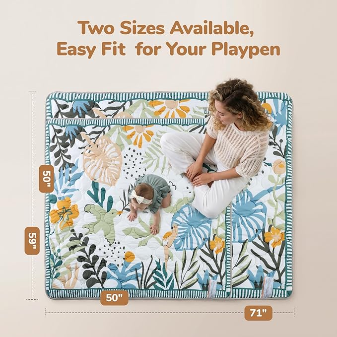 Momcozy Baby Play Mat for Floor, 59"x71" Thickened Playpen Mat | Playmate for Baby Tummy Time, Waterproof & Non-Slip, Foldable Outdoor Mat with Carrying Handle, Forest World