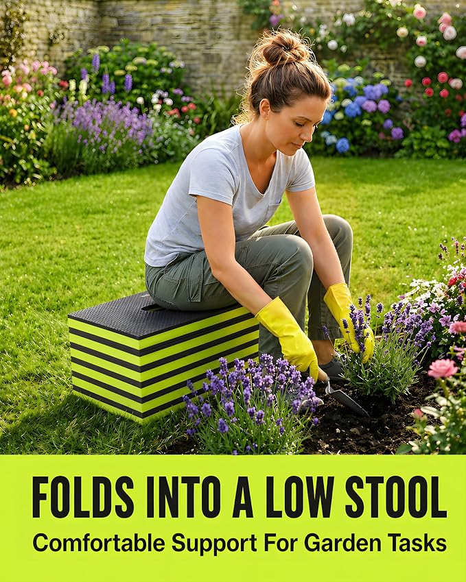 Folding Kneeling Pad, 1 Inch Thick Compact Mechanic Mat, Green | 47.24 x 15.74 Inch 6-Panel Firm Foam Pad with Tool Pockets, Carry Handle and Water-Resistant Textured Surface