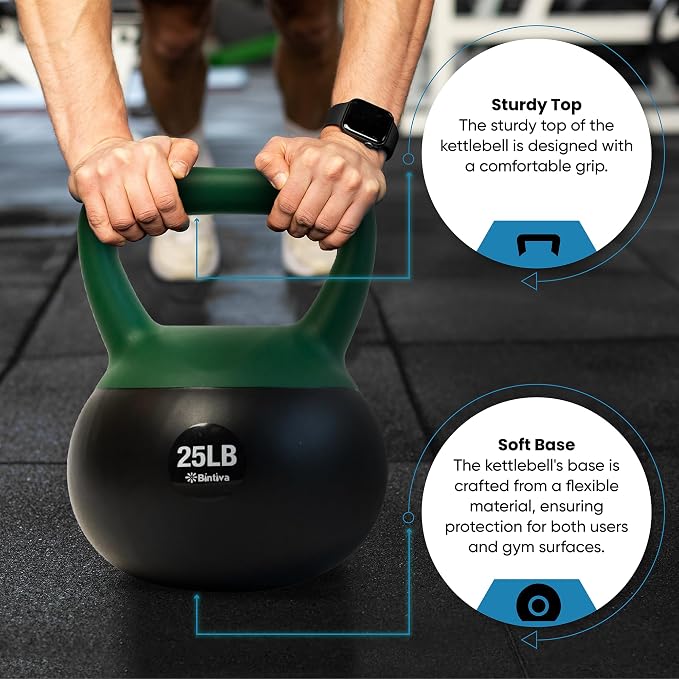 bintiva Soft Kettlebells - Sea and Iron Sand Filled Weights for Women and Men - Color Coded Kettle Bell Sets