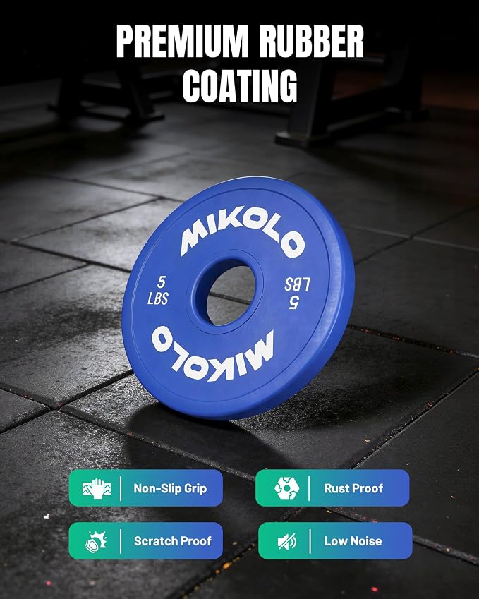 Mikolo Change Weight Plates 1.25LB 2.5LB 5LB Set Fractional Plates Set Bumper Plates for Cross Training Fit 2 Inch Barbells Strength Training Weight Plates