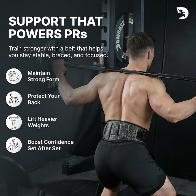 DMoose Fitness Weight Lifting Belt for Squats, Deadlift & Intense Workout - 6" Adjustable Fit Auto Lock Weightlifting Belt for Men & Women - Neoprene Gym Belts for Stability & Lumbar Back Support