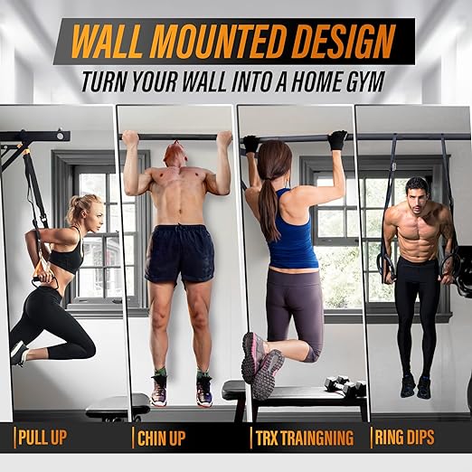 Yes4All Heavy Duty Wall Mounted Pull Up Bar – Multi-Grip Pull Ups / Pull Up Bar Ceiling Mount / Joist Mount for Home Gym