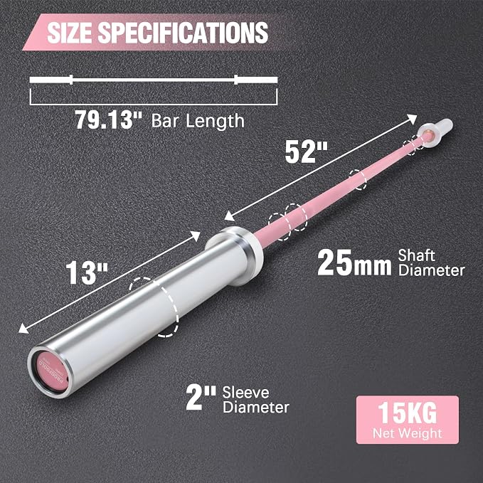 PROOFGOLD 6.6ft Olympic Barbell Bar,35Lb(15kg) Womens Barbell,Bench Press Bar for Squats and Deadlifts,2 Inch Olympic Weight Bar for Home Gym,500LB/700LB