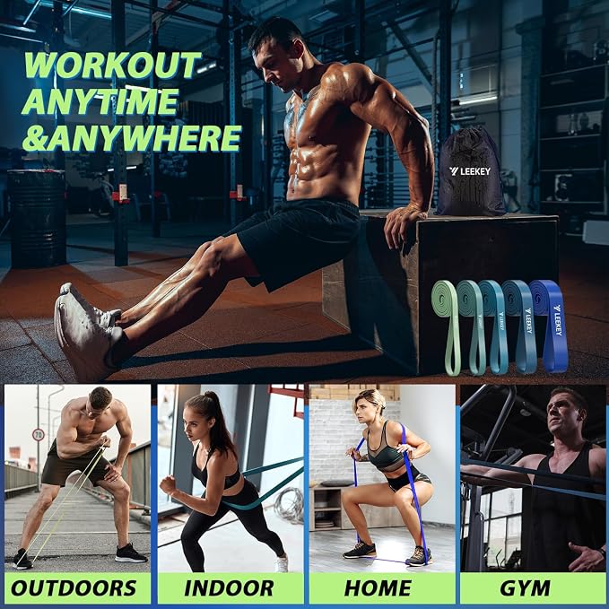 LEEKEY Pull Up Assistance Bands,5-125LB Resistance Bands with Grip、Door Anchor、Gym Bag - Exercise Bands for Full-Body Training, Fitness, Physical Therapy -USA Original Patent