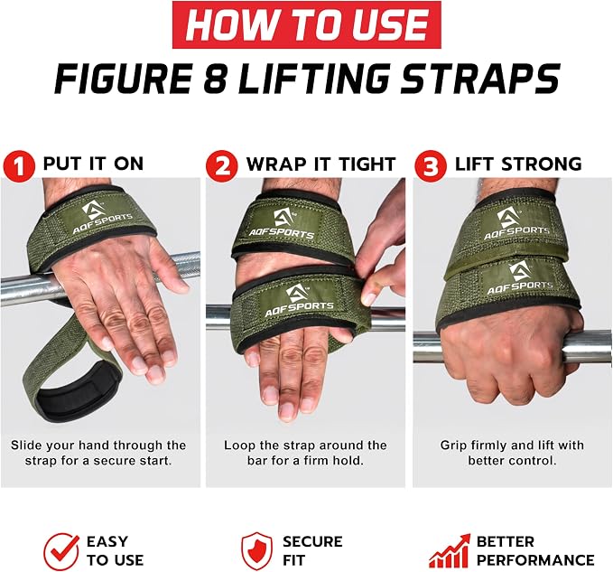AQF Figure 8 Weight Lifting Straps, Padded Cuff Support for Deadlift