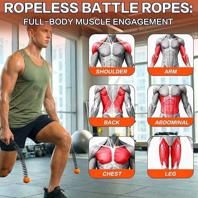 Ropeless Battle Ropes for Home Gym, Portable Cordless Weighted Battle Rope | Storage Bag, Weighted Battle Rope for High Calorie Burn, Men & Women Fitness Equipment, HIIT & Low-Impact Aerobic Training