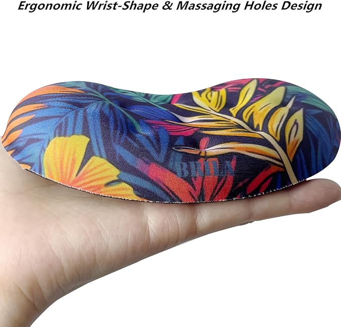 BRILA Ergonomic Memory Foam Mouse Wrist Rest Support Pad Cushion for Computer, Laptop, Office Work, PC Gaming - Massage Holes Design - Wrist Pain Relieve (Vibrant Plants)
