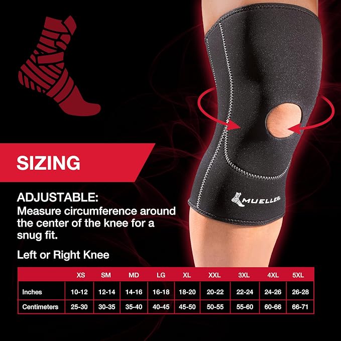 MUELLER Sports Medicine Open Patella Knee Sleeve, Knee Pain Relief Support for Men and Women, Ideal for Arthritis, Sprains, Black